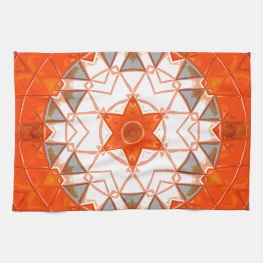 Linge De Cuisine Mosaic Mandala Orange et Blanc (Horizontal)