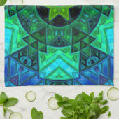 Linge De Cuisine Mosaic Mandala Vert et Bleu (Plié)
