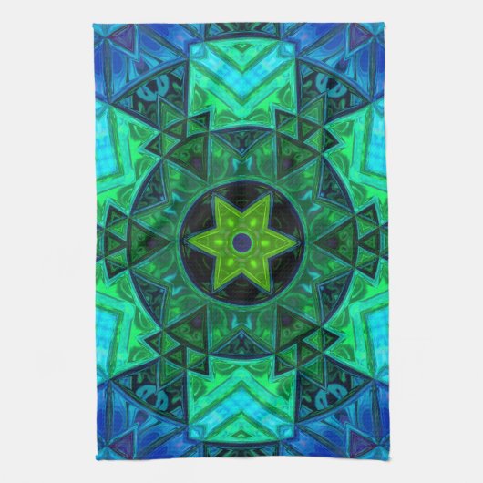 Linge De Cuisine Mosaic Mandala Vert et Bleu (Vertical)