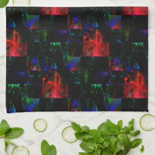 Linge De Cuisine Mosaïque carré rouge recouvrant des taches vert fo