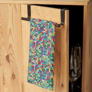 Linge De Cuisine Mosaïque colorée, motif carré géométrique