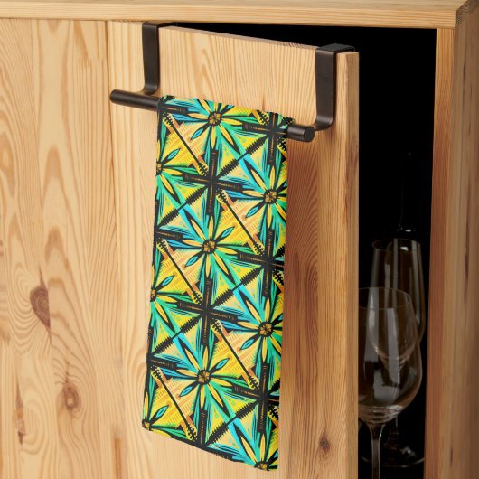Linge De Cuisine Mosaïque décorative jaune bleu vert (Pliage en tiers)