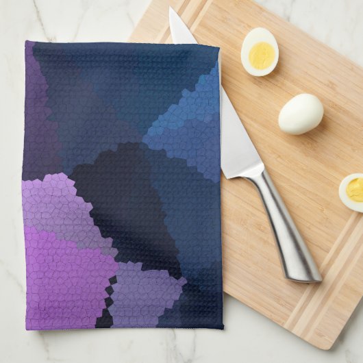 Linge De Cuisine Mosaïque en bleu et rose (Quart Plié)