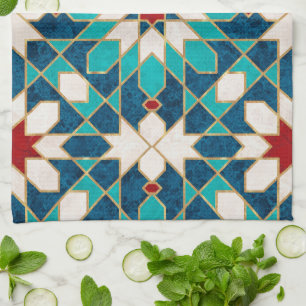 Linge De Cuisine Mosaïque marocaine de marbre blanc Turquoise bleu