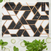 Linge De Cuisine Mosaïque noire et Marbre blanc (Plié)