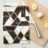 Linge De Cuisine Mosaïque noire et Marbre blanc (Quart Plié)