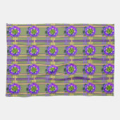 Linge De Cuisine Moss Green with Purple Flowers Kitchen Towels (Horizontal)