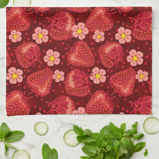 Linge De Cuisine Motif 2 2 de fraise (Plié)