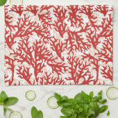 Linge De Cuisine Motif 2 de corail rouge (Plié)