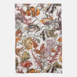 Linge De Cuisine Motif 2 de vie marine d'aquarelle