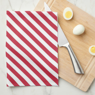 Linge De Cuisine Motif à bandes diagonales rouges et blanches
