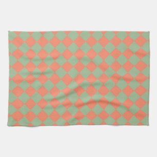 Linge De Cuisine Motif à carreaux diamant Vert olive Rose saumon