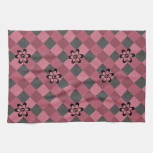 Linge De Cuisine Motif à carreaux géométrique rose gris avec fleurs