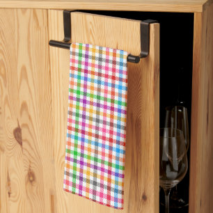 Linge De Cuisine Motif à carreaux gingham arc-en-ciel coloré - Blan