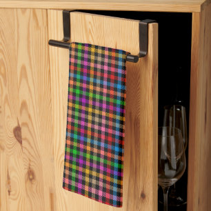 Linge De Cuisine Motif à carreaux gingham arc-en-ciel coloré - Noir
