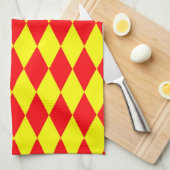 Linge De Cuisine Motif à carreaux Harlequin rouge jaune (Quart Plié)