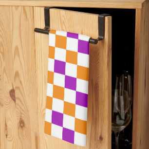 Linge De Cuisine Motif à carreaux orange blanc et violet