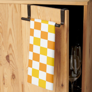 Linge De Cuisine Motif à carreaux orange blanc jaune