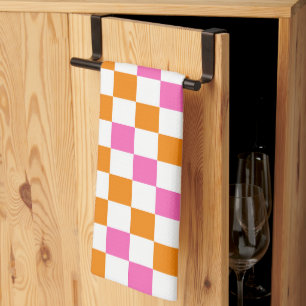 Linge De Cuisine Motif à carreaux orange blanc rose