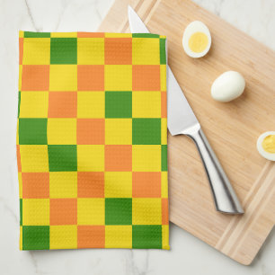 Linge De Cuisine Motif à carreaux orange jaune vert
