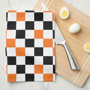 Linge De Cuisine Motif à carreaux orange noir et blanc