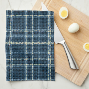 Linge De Cuisine Motif à carreaux pointillés. Gris-bleu.