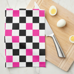 Linge De Cuisine Motif à carreaux rose noir et blanc