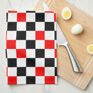 Linge De Cuisine Motif à carreaux rouge noir et blanc