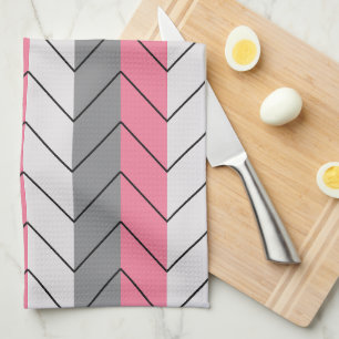 Linge De Cuisine Motif à chevrons rayés noir gris rose