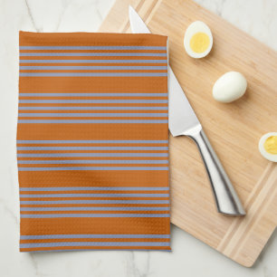 Linge De Cuisine Motif à cinq bandes bleu-gris et orange brûlé