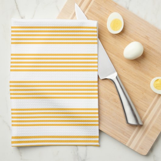 Linge De Cuisine Motif à cinq bandes jaune et blanc ensoleillé (Quart Plié)