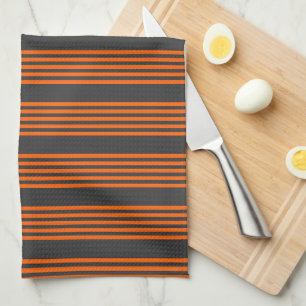 Linge De Cuisine Motif à cinq bandes orange et charbon de bois