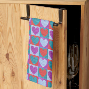 Linge De Cuisine Motif à cœur à carreaux violet, vert et rouge