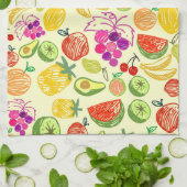 Linge De Cuisine Motif à doodle de fruits assoré (Plié)
