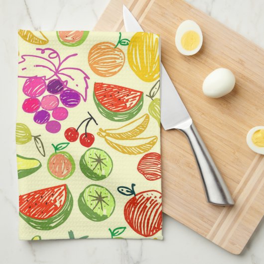 Linge De Cuisine Motif à doodle de fruits assoré (Quart Plié)
