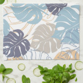 Linge De Cuisine Motif à feuilles bleu et jaune tropique (Plié)