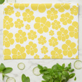 Linge De Cuisine Motif à fleurs - Citron jaune et blanc (Plié)