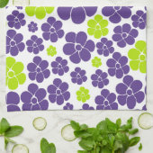 Linge De Cuisine Motif à fleurs en vert citron et violet (Plié)