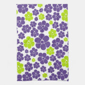 Linge De Cuisine Motif à fleurs en vert citron et violet (Vertical)
