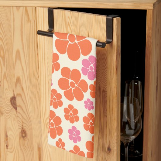 Linge De Cuisine Motif à fleurs - rose, orange et crème (Pliage en tiers)