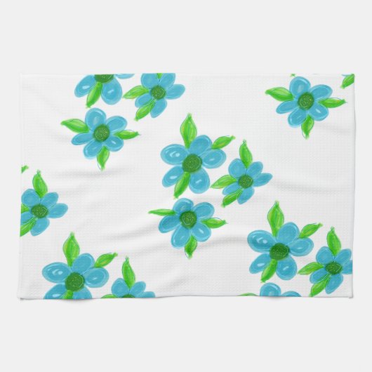 Linge De Cuisine Motif à fleurs turquoise (Horizontal)