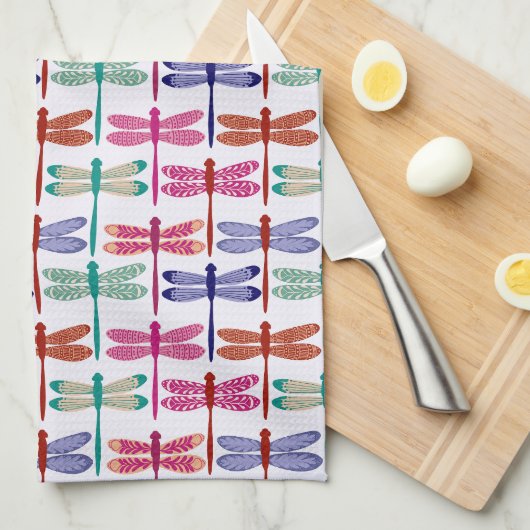 Linge De Cuisine Motif à libellules colorées (Quart Plié)