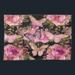 Linge De Cuisine Motif à papillon floral rose et or<br><div class="desc">Rose Gold et Gold Foil Girly Floral Butterfly Motif. Ce Motif de papillons et de fleurs rose pâle est parfait pour un cadeau d'anniversaire de fille.</div>