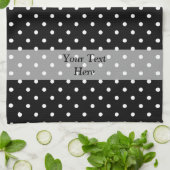 Linge De Cuisine Motif à points de polka noir (Plié)