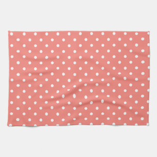 Linge De Cuisine Motif à points Polka rose blanc et corail