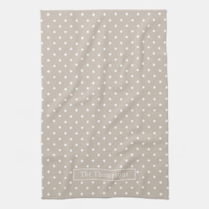 Linge De Cuisine Motif à pois blancs sur beige avec nom personnalis