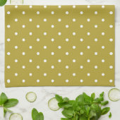 Linge De Cuisine Motif à pois blancs sur fond jaune moutarde (Plié)