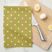 Linge De Cuisine Motif à pois blancs sur fond jaune moutarde (Quart Plié)