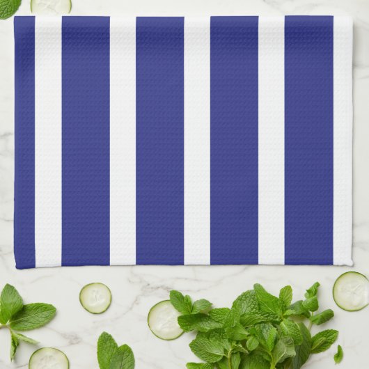 Linge De Cuisine Motif à rayures bleu et blanc marine (Plié)