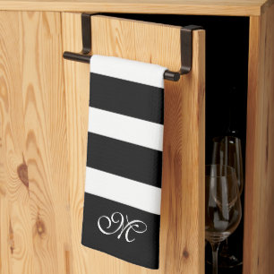 Linge De Cuisine Motif à rayures noir et blanc